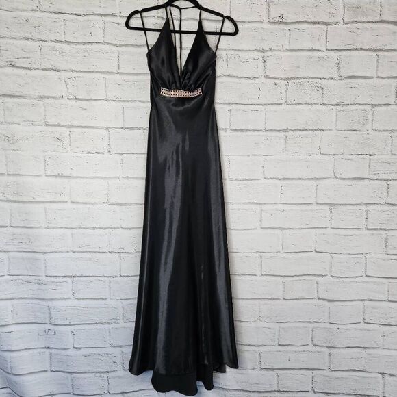 Jessica McClintock For Gunne Sax Womens Black Halter Maxi Formal Dress Size 3/4 - Picture 2 of 13